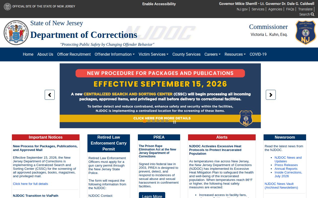 New Jersey NJDOC released inmate information homepage